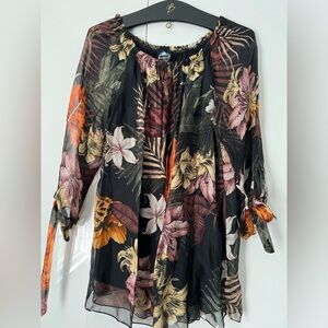 Le Marais Paris Silk Floral Blouse Top XL